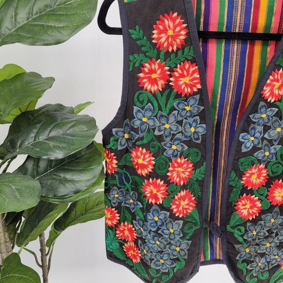 VTG Xela Exchange Womens Embroidered Cotton Boho Cottage Festival Vest Medium - Picture 3 of 7